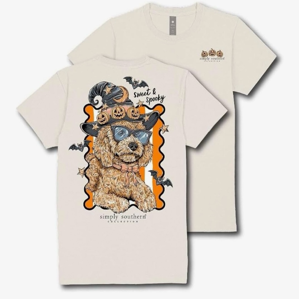 NWT Simply Southern Short Sleeve T-Shirt Size XXL Halloween Doodle Dog Spooky